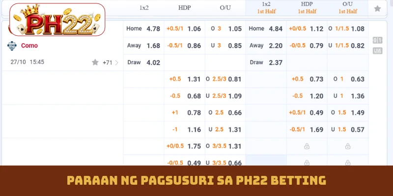 Paraan ng pagsusuri sa PH22 betting
